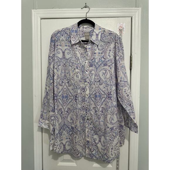 Chicos Tunic Button Down Shirt Paisley Long Sleeve Loose Fit Casual Top 3 XL - Picture 3 of 8